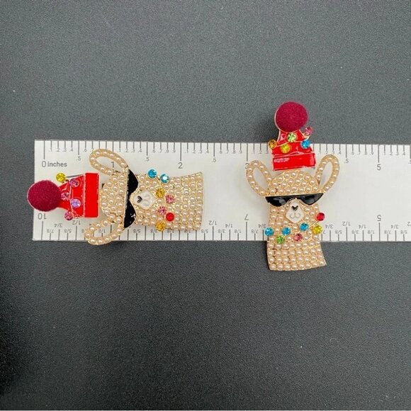 Festive Llama Reindeer Rhinestone Beaded Christmas Earrings - Pierced - Picture 6 of 7